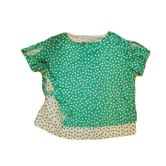 Susan Graver Liquid Knit Layered Top Metal Ring Details Polka Dot Mint White 2XL - Picture 5 of 10